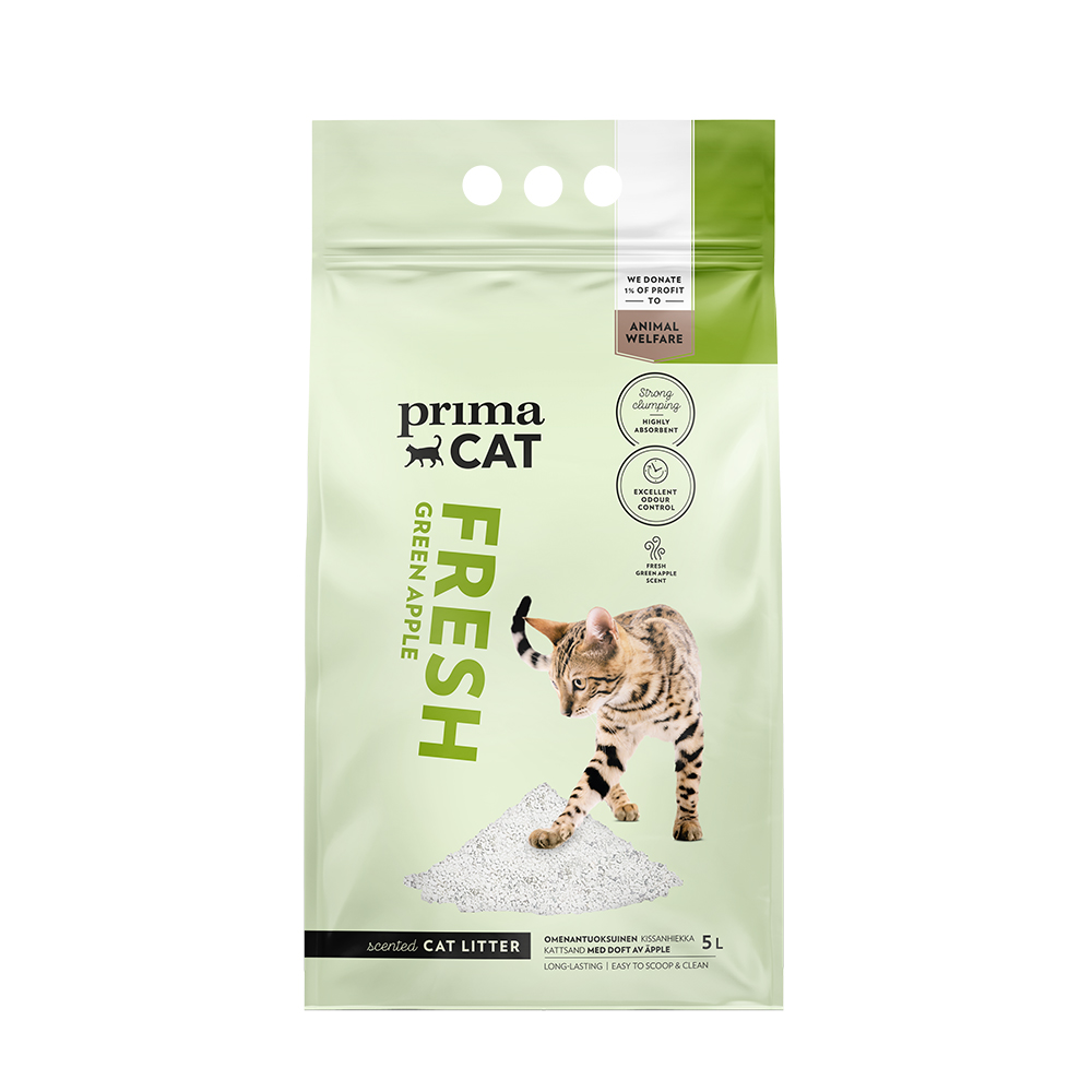 Άμμος Υγιεινής για Γάτες Αυτοσυγκολλούμενη με Άρωμα Πράσινο Μήλο Prima (5l)