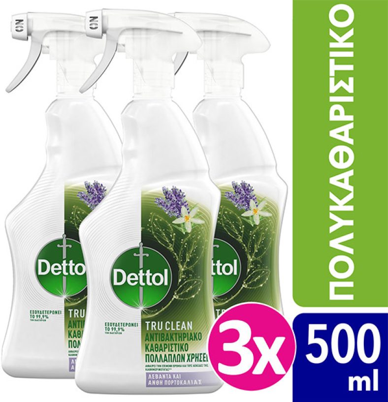 Crazy Sundays deal: DETTOL ΑΝΤΙΒΑΚΤΗΡΙΔΙΑΚΟ ΠΟΛΥΚΑΘΑΡΙΣΤΙΚΟ SPRAY TRU CLEAN ΛΕΒΑΝΤΑ & ΑΝΘΟΣ ΠΟΡΤΟΚΑΛΙΑΣ 500ML 3ΤΜΧ από 14,98€ τώρα στα 8,28€!